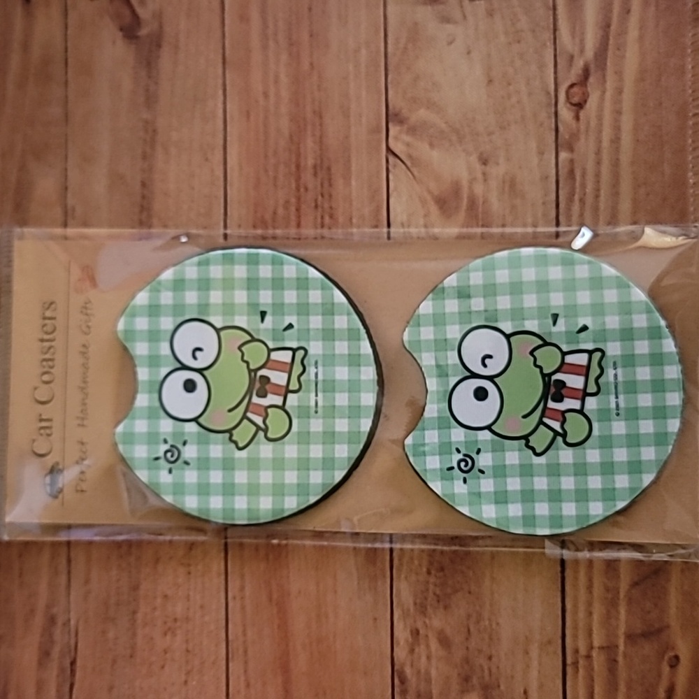 Frog Handmade Reuseable Neoprene Set of 2 Cup Holder Car Coasters
